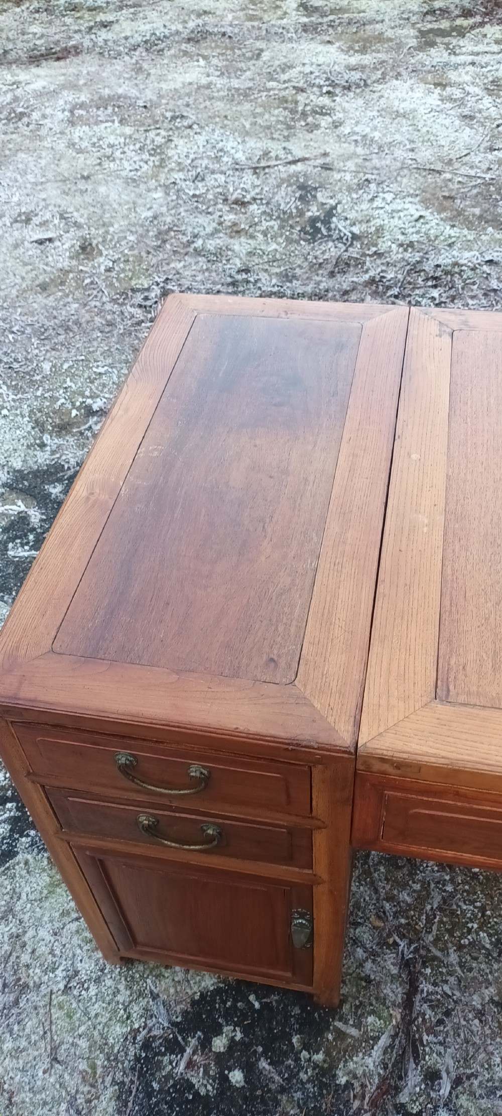 Large Chinese panelled pedestal desk.  View III