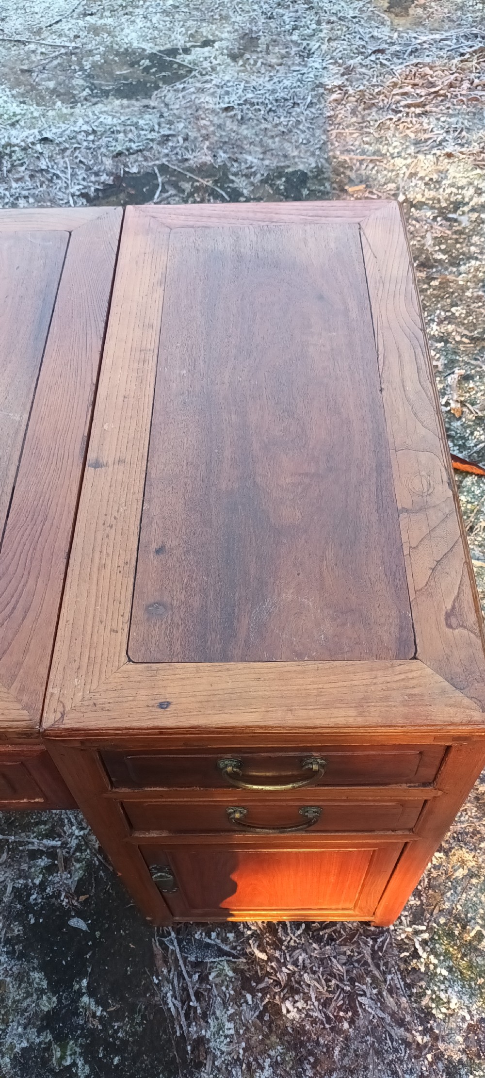 Large Chinese panelled pedestal desk.  View IV