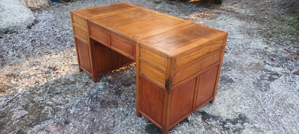 Large Chinese panelled pedestal desk.  View VI