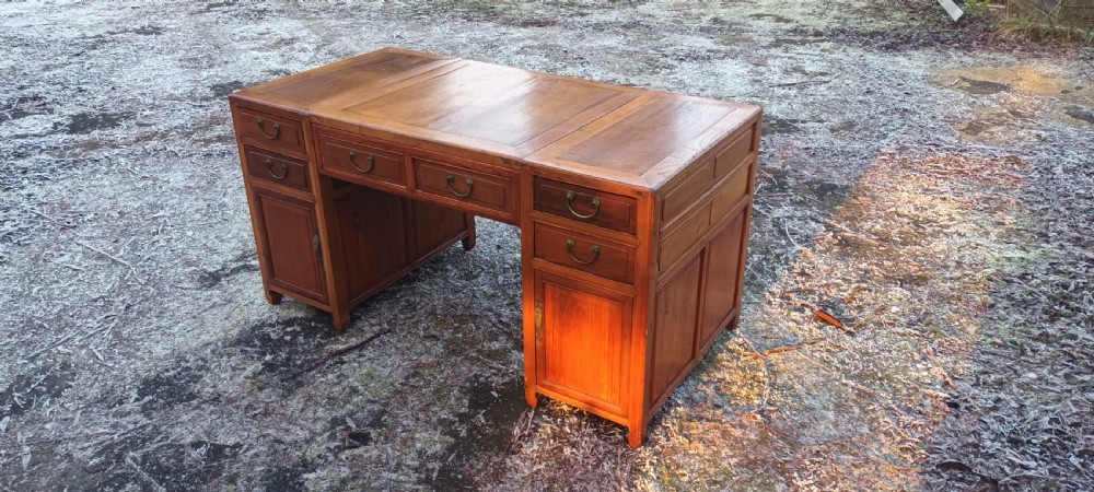 Large Chinese panelled pedestal desk.  View VIII
