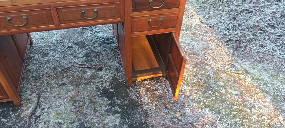 Large Chinese panelled pedestal desk.  View IX