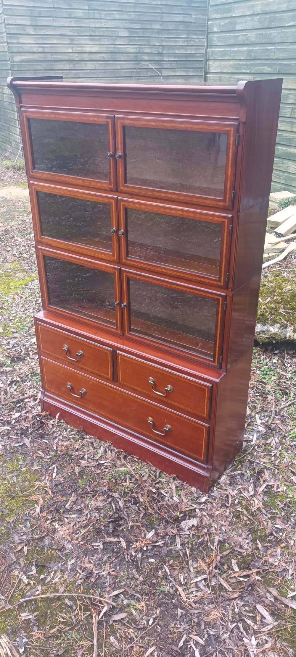 Inlaid mahogany sectional Minty bookcase cabinet.  View III