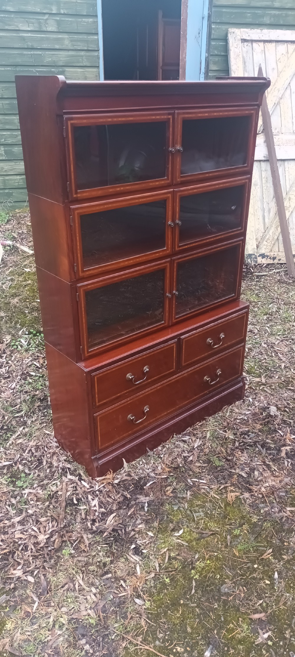 Inlaid mahogany sectional Minty bookcase cabinet.  View IV