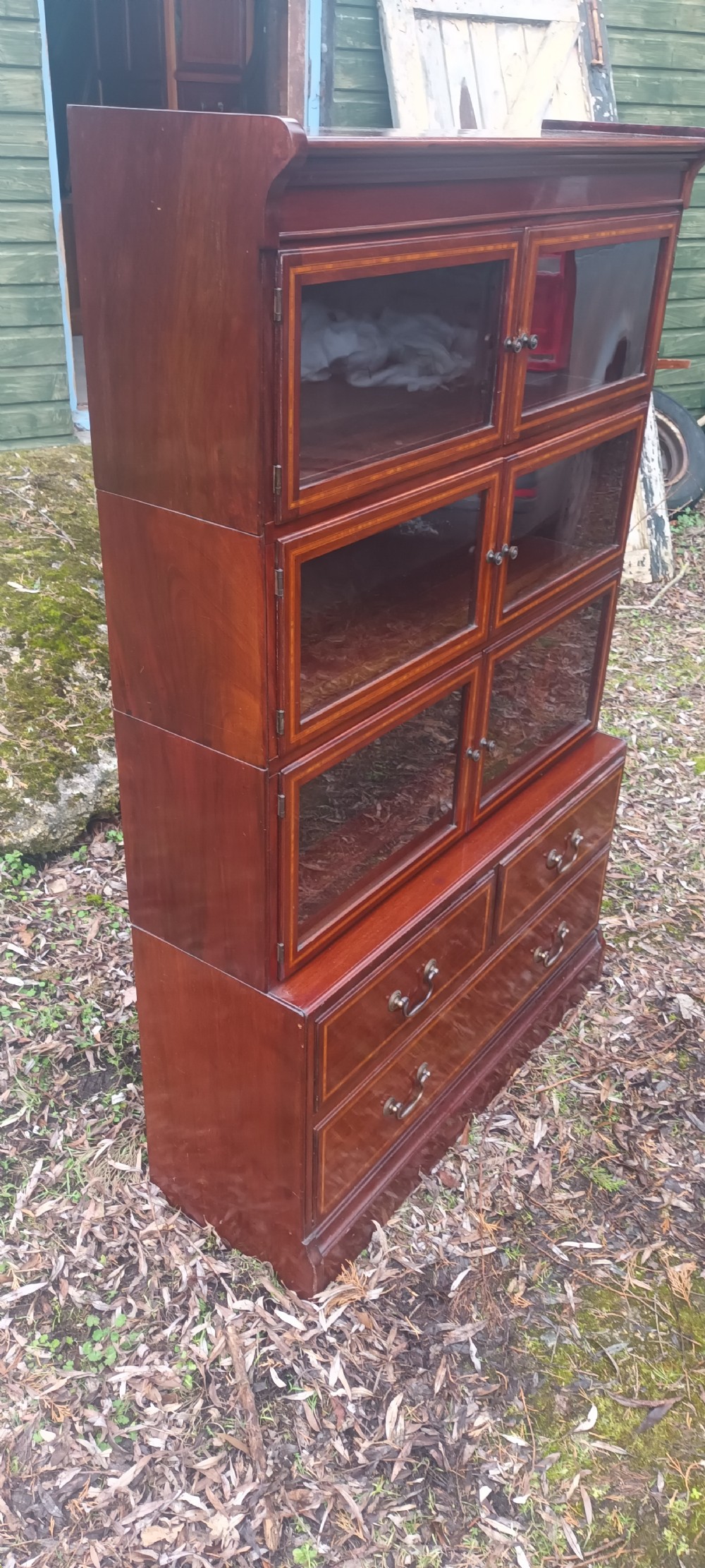 Inlaid mahogany sectional Minty bookcase cabinet.  View VI