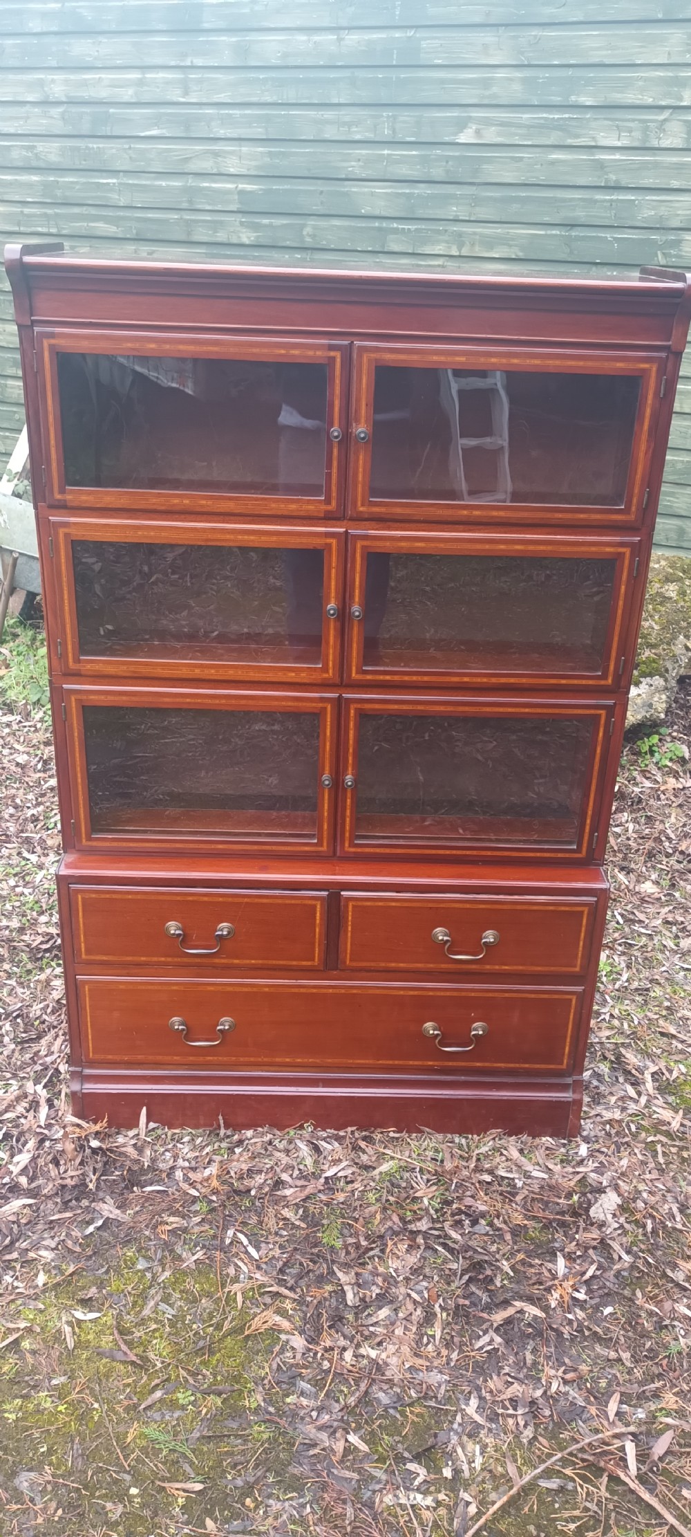 Inlaid mahogany sectional Minty bookcase cabinet.  View VII