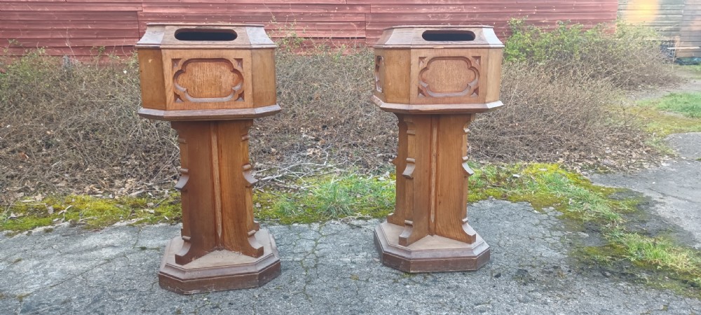 Pair of Victorian gothic oak pedestals 
- (countryhouse/hotel letter boxes)