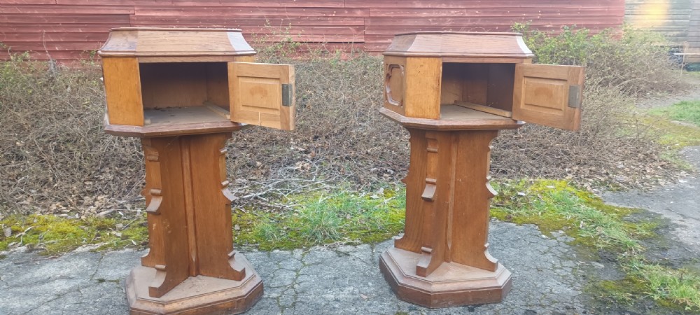 Pair of Victorian gothic oak pedestals 
- (countryhouse/hotel letter boxes) View VII