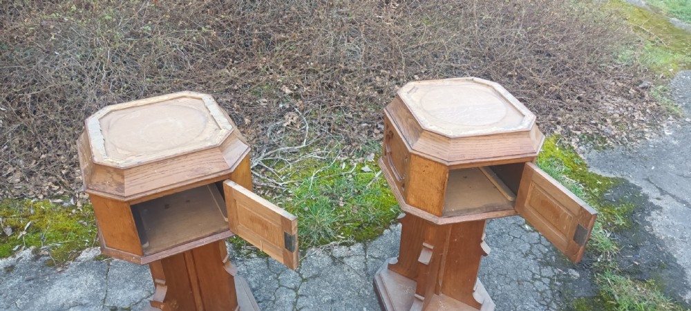Pair of Victorian gothic oak pedestals 
- (countryhouse/hotel letter boxes) View IX