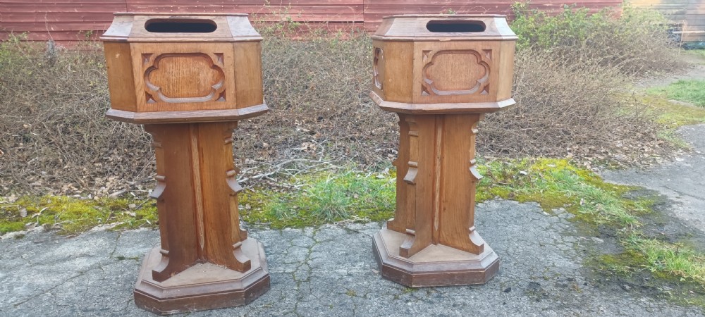 Pair of Victorian gothic oak pedestals 
- (countryhouse/hotel letter boxes) View XIII