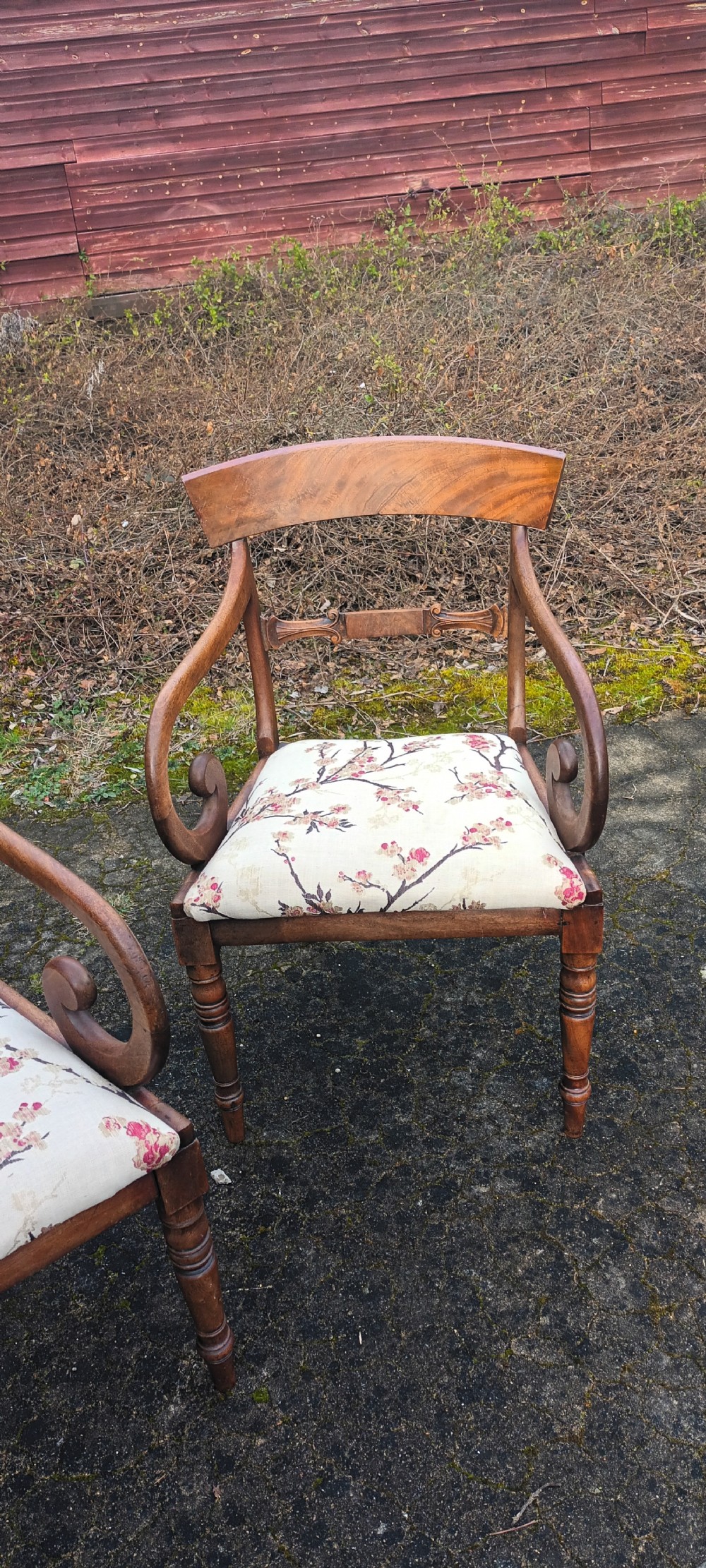 Pair of scroll arm desk armchairs . View V