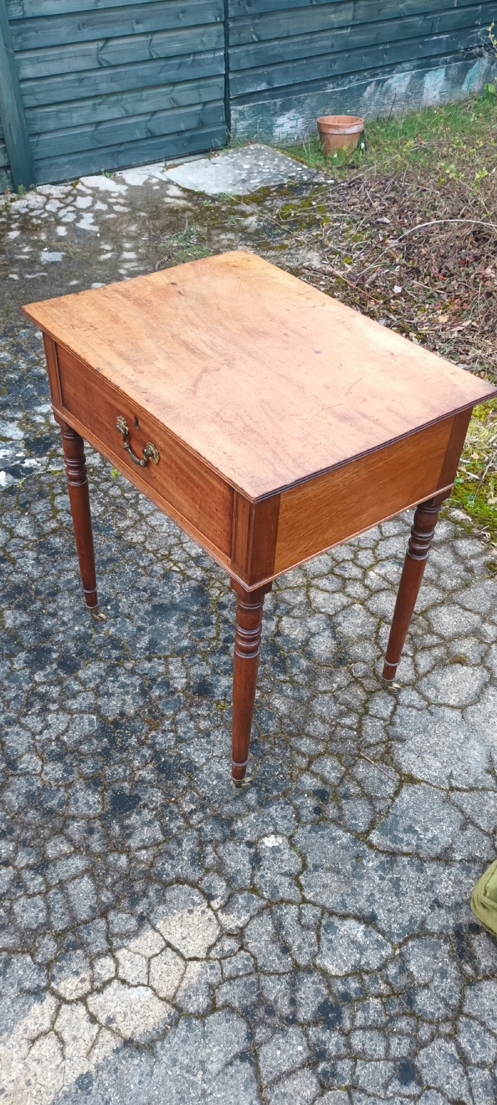 Mahogany single drawer lamp table.  View IV