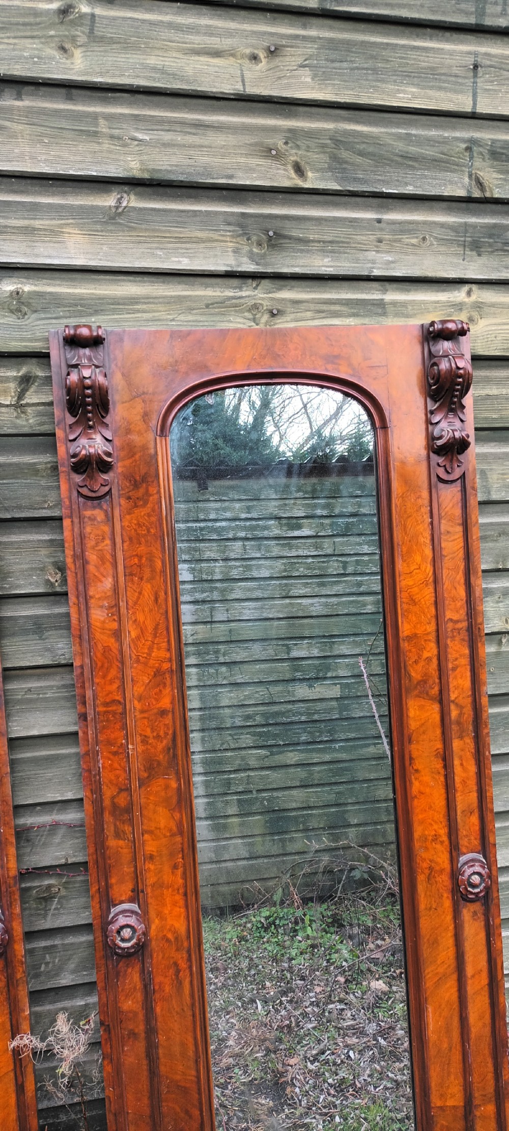 Pair of Victorian walnut hall mirrors.  View IV