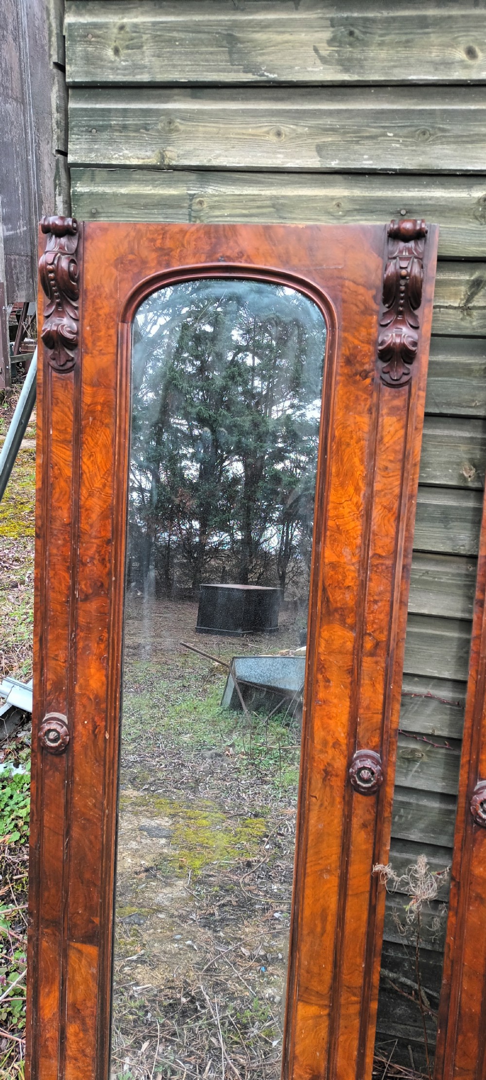Pair of Victorian walnut hall mirrors.  View VII