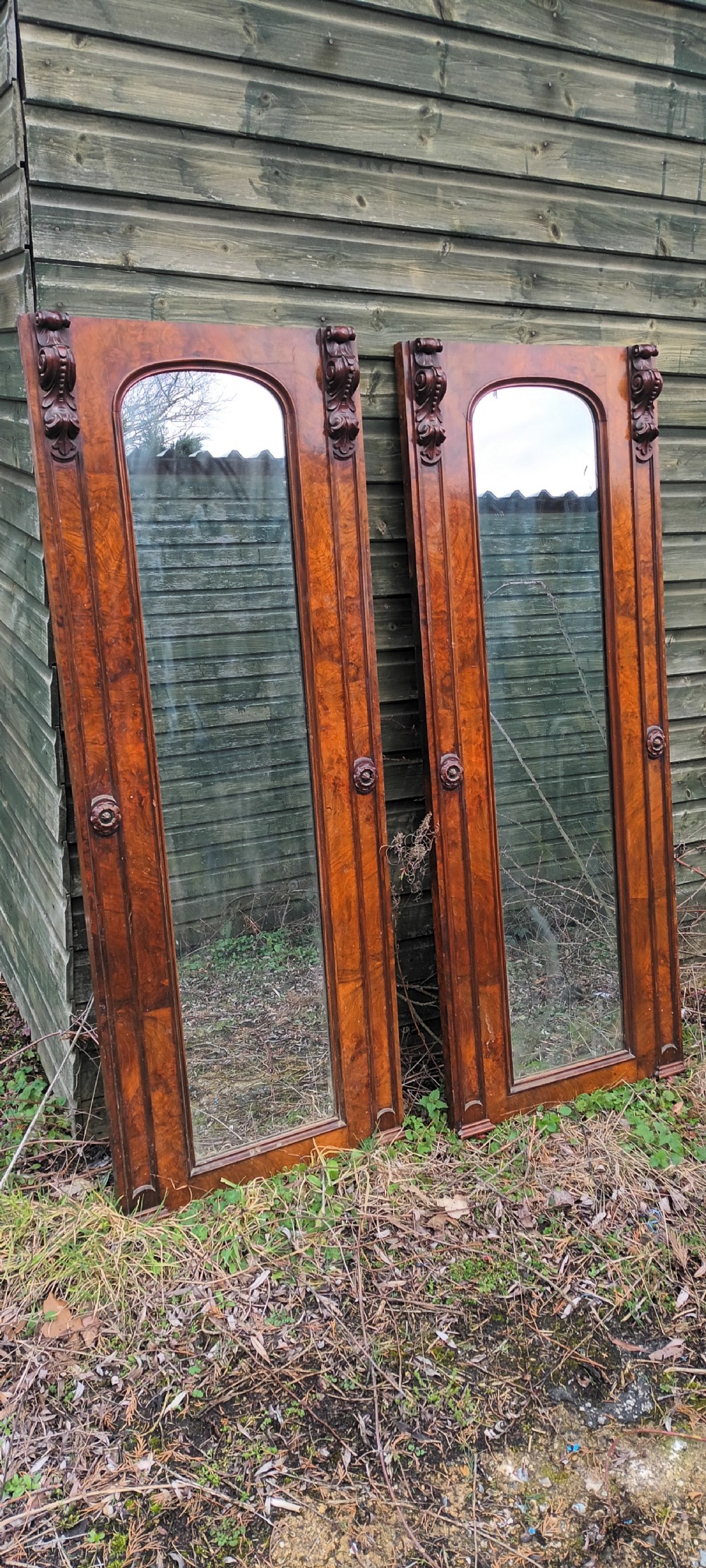 Pair of Victorian walnut hall mirrors.  View VIII