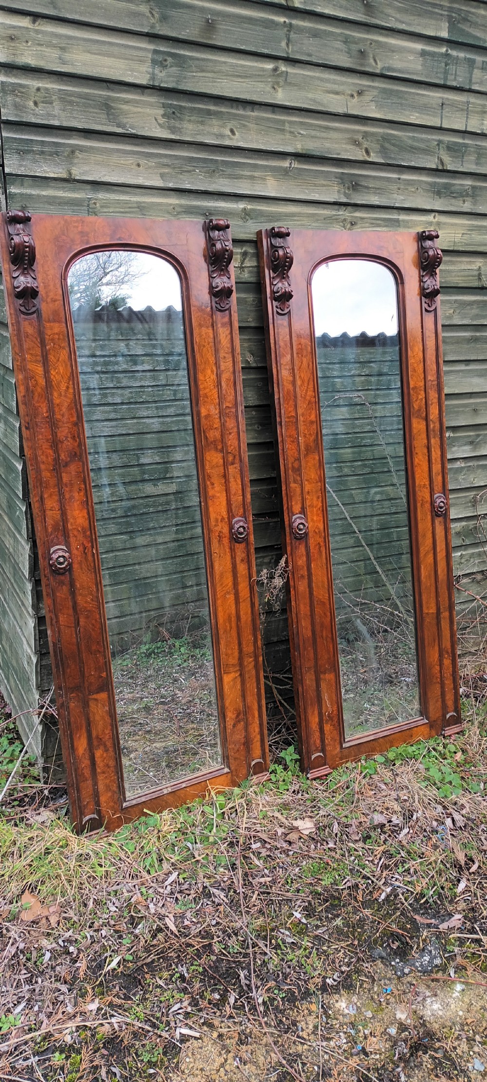 Pair of Victorian walnut hall mirrors.  View IX