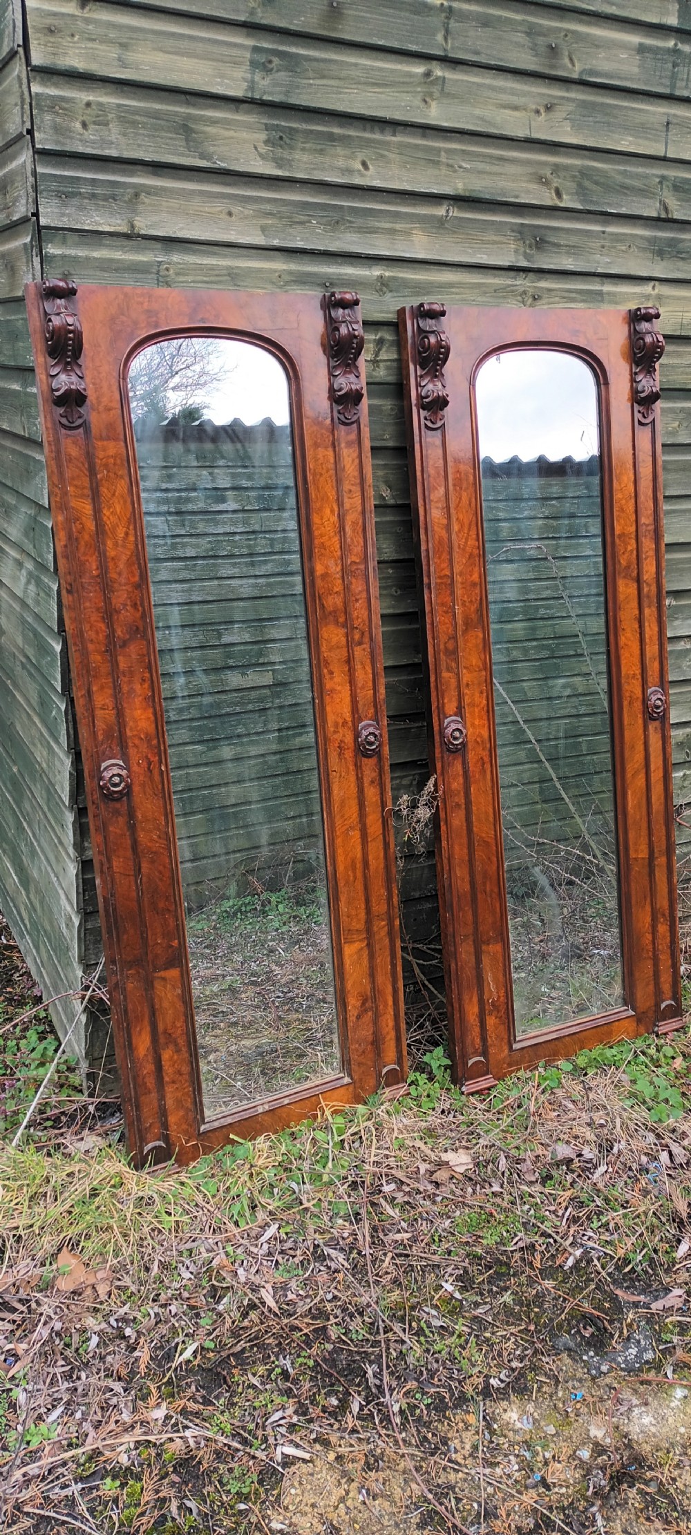 Pair of Victorian walnut hall mirrors.  View X
