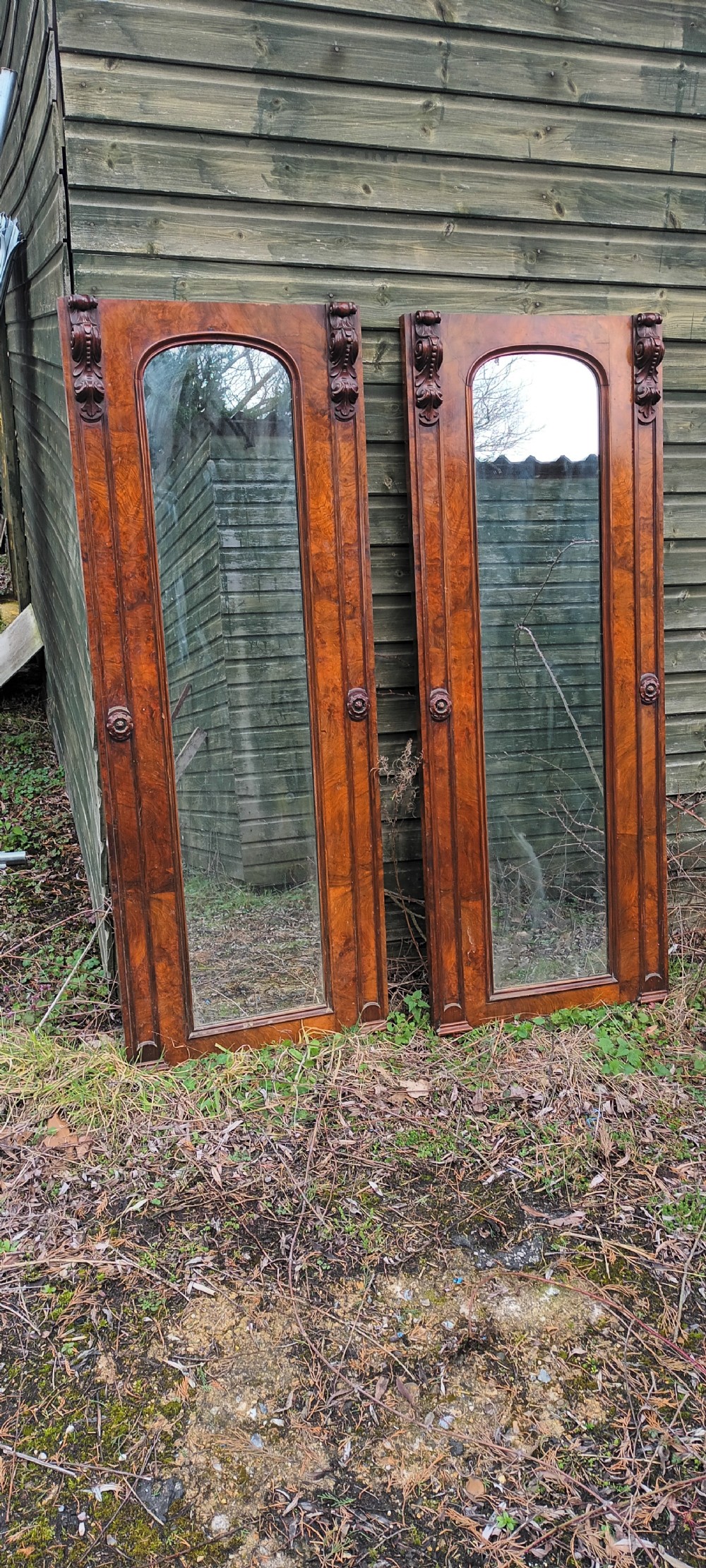 Pair of Victorian walnut hall mirrors.  View XI