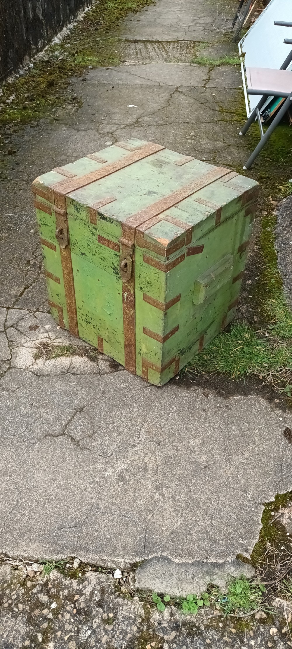 Original green painted seaman's chest.