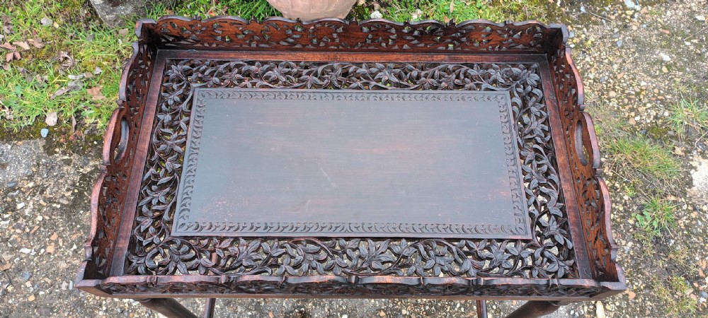 Carved Indian  table tray on stand View II