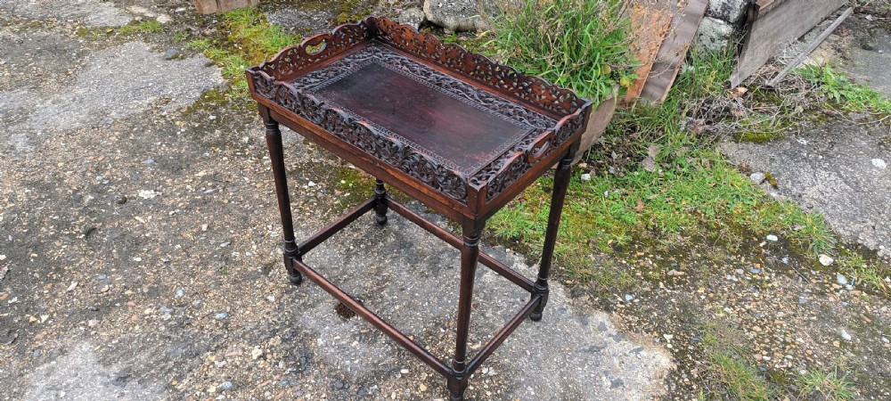 Carved Indian  table tray on stand View III