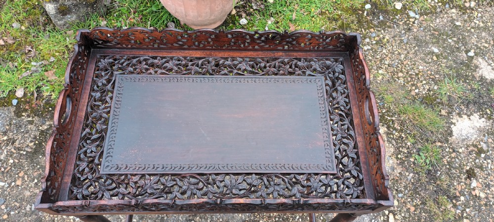 Carved Indian  table tray on stand View V
