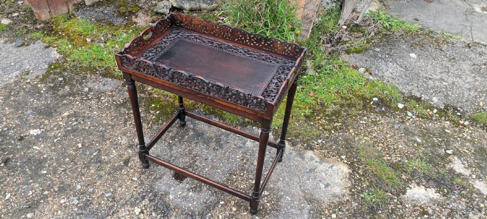 Carved Indian  table tray on stand View VII