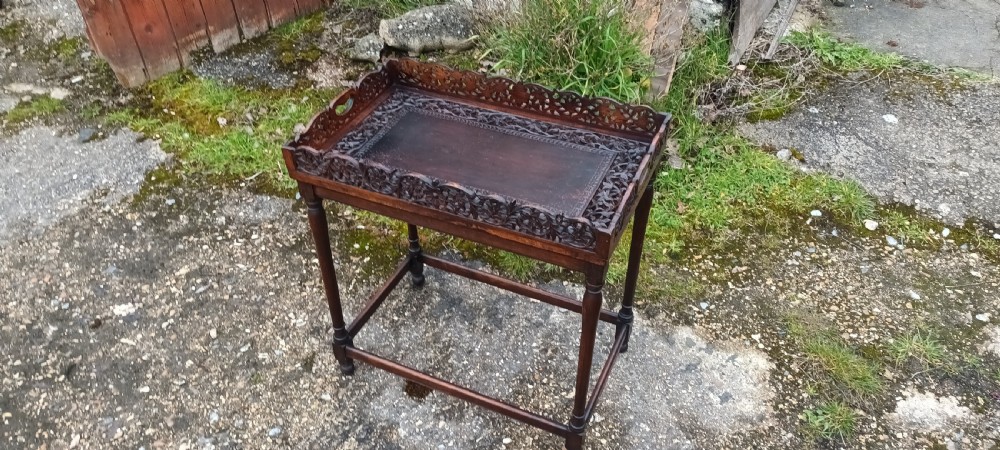 Carved Indian  table tray on stand View VIII