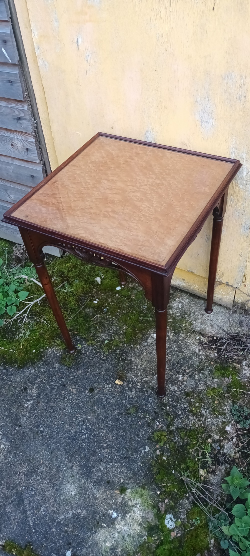 Late Victorian occasional table with birds eye maple top.