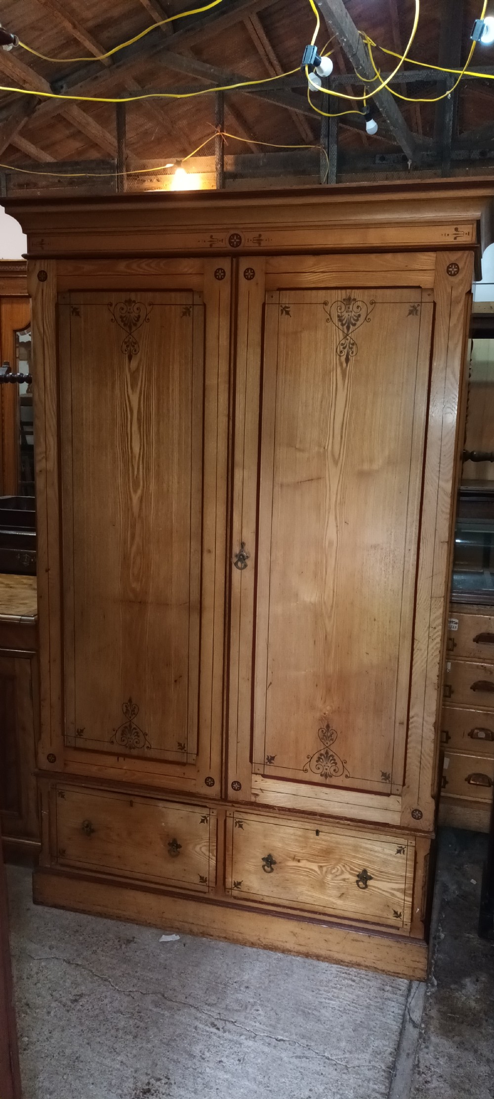 Victorian decorated ash 2 door double wardrobe. 