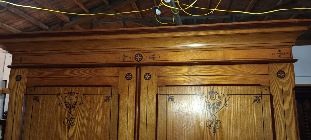 Victorian decorated ash 2 door double wardrobe.  View III