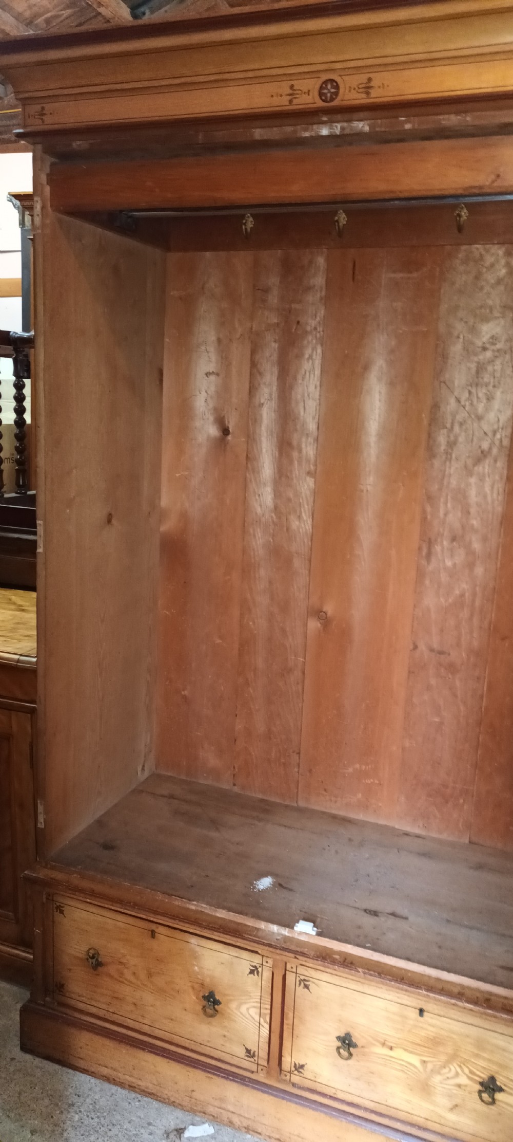 Victorian decorated ash 2 door double wardrobe.  View XI
