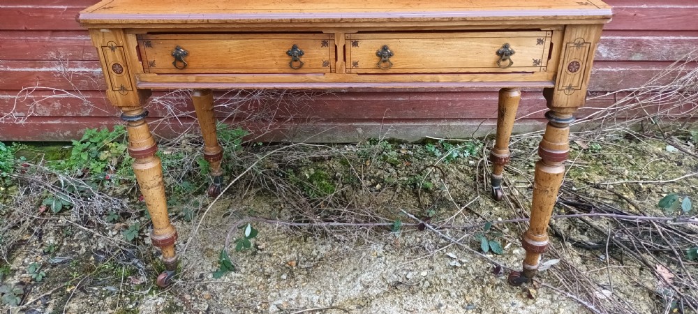 Victorian decorated ash 2 drawer writing table. View III