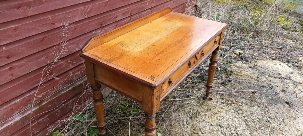 Victorian decorated ash 2 drawer writing table. View V