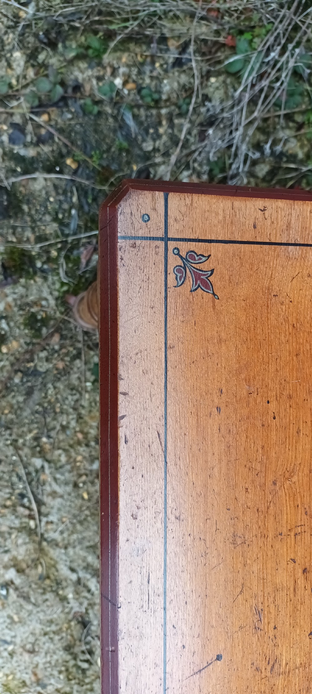 Victorian decorated ash 2 drawer writing table. View VII