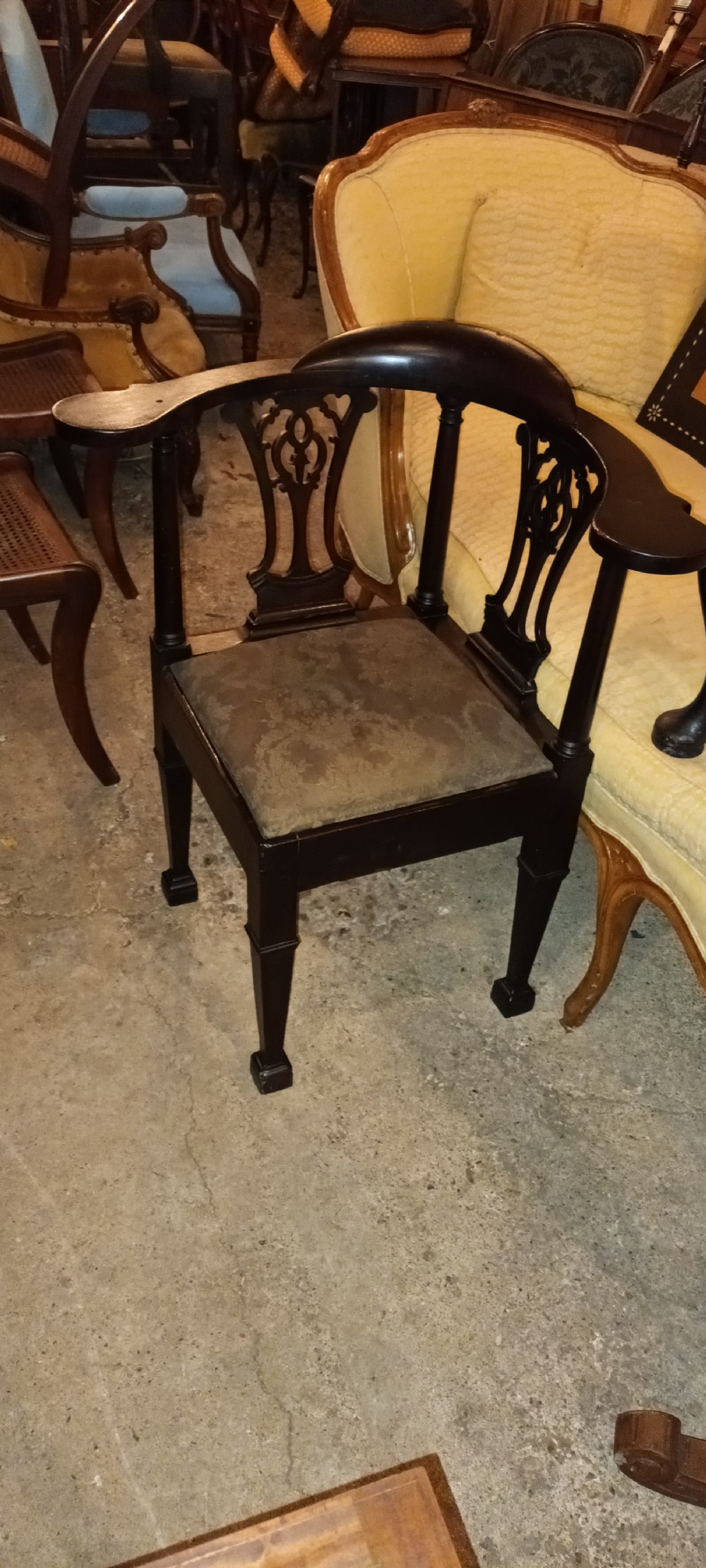 19th century mahogany corner chair with drop in seat. View III