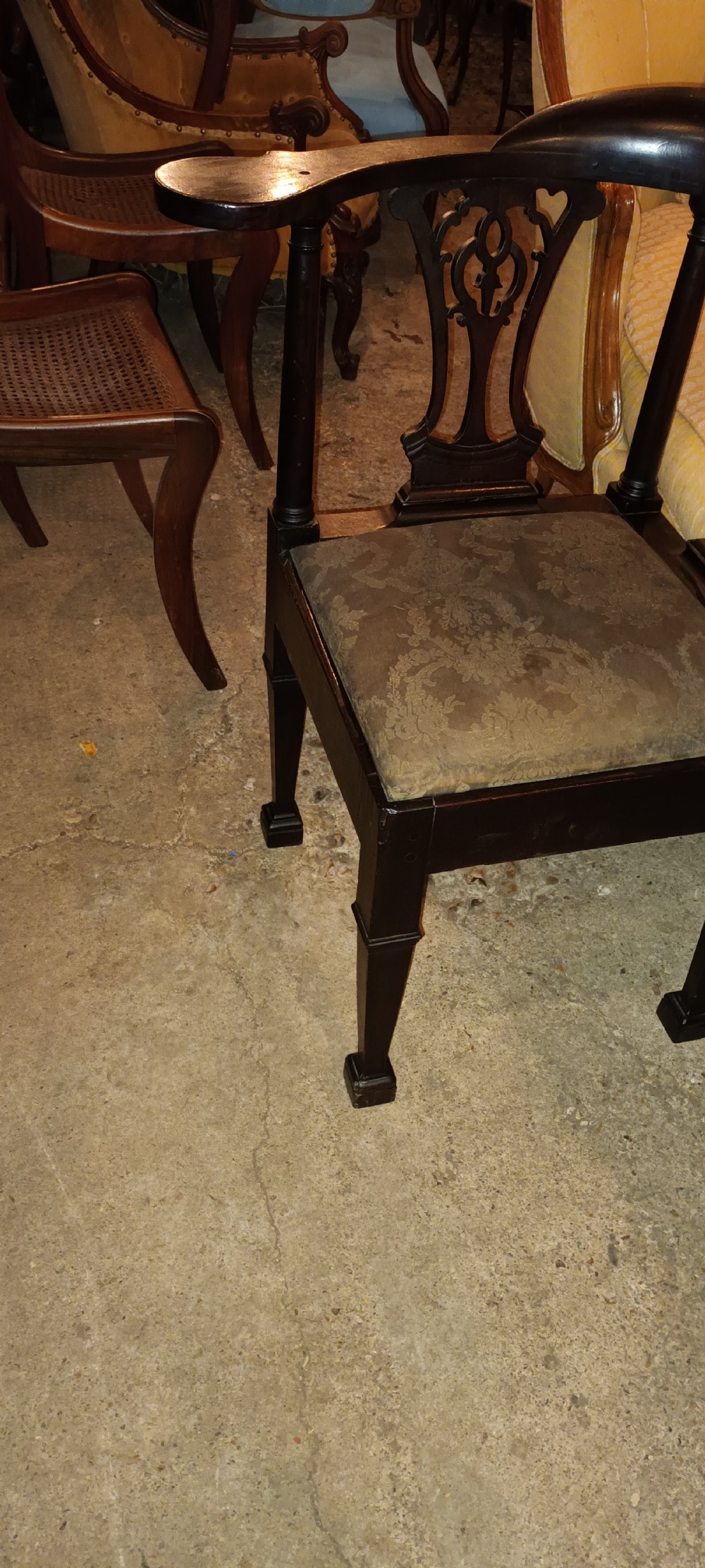 19th century mahogany corner chair with drop in seat. View IV