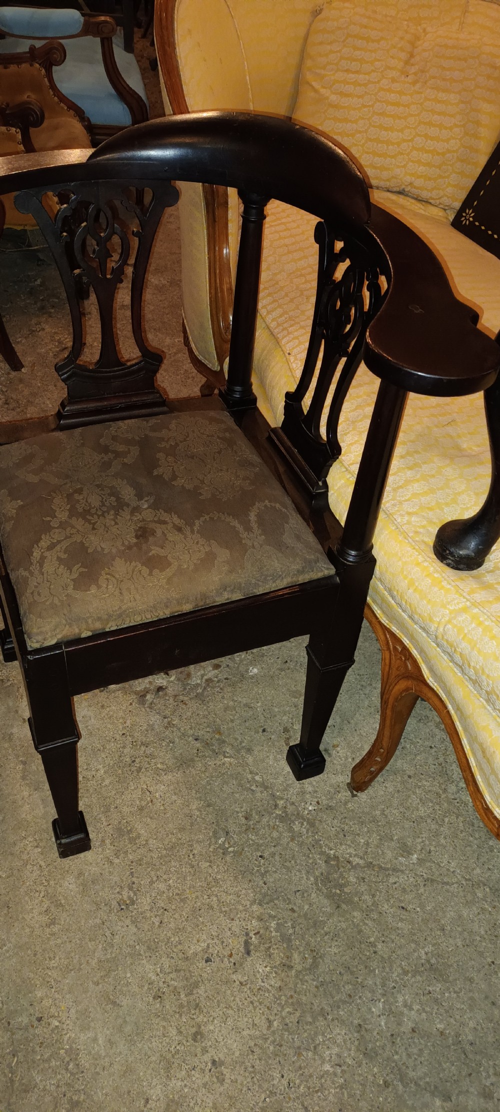 19th century mahogany corner chair with drop in seat. View VI
