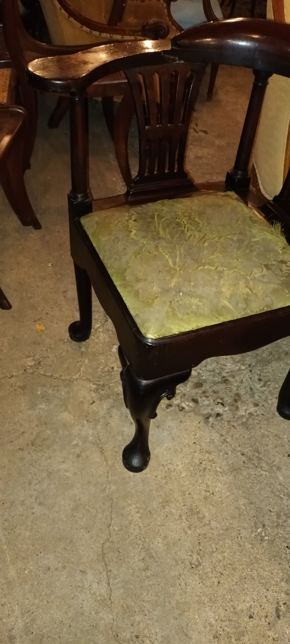 19th century mahogany corner chair with drop in seat. View III