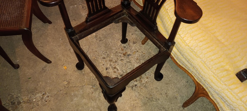 19th century mahogany corner chair with drop in seat. View V