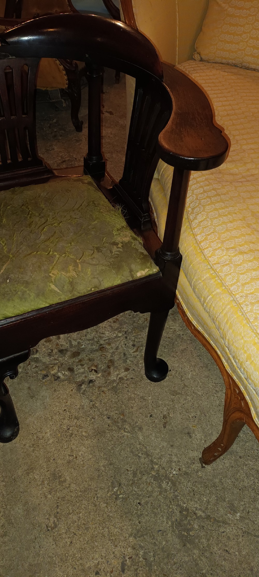 19th century mahogany corner chair with drop in seat. View VII