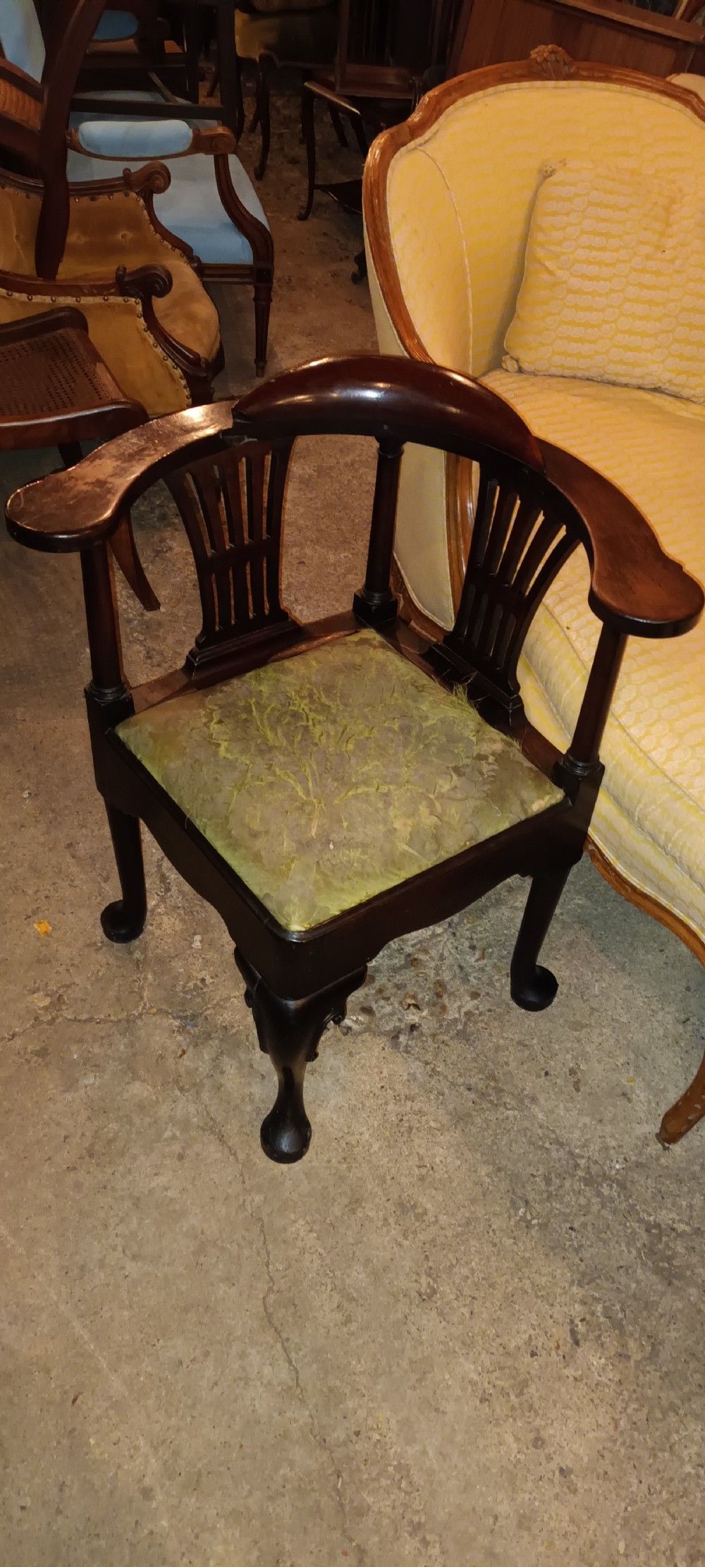 19th century mahogany corner chair with drop in seat. View XIII