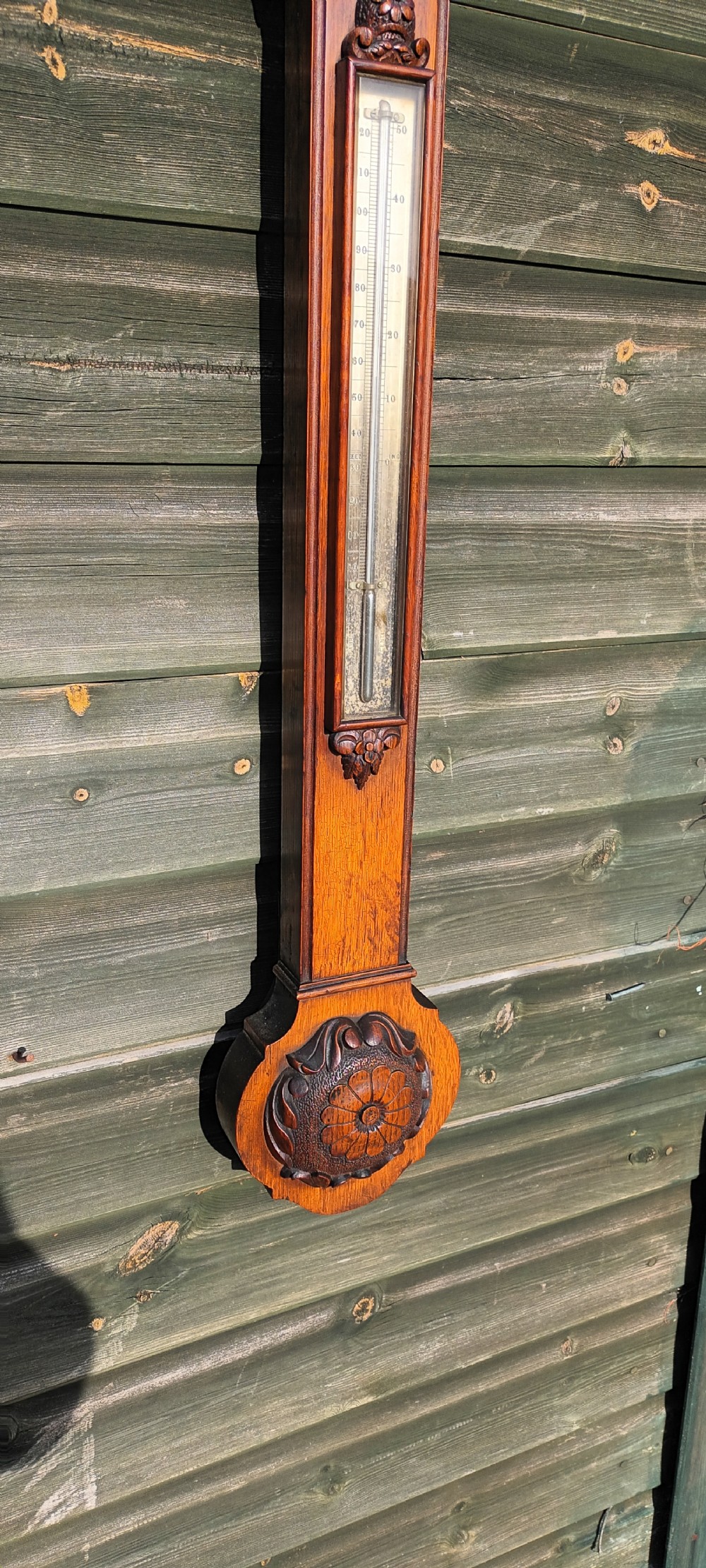 Good  Mid 19th century oak stick barometer.  View VII