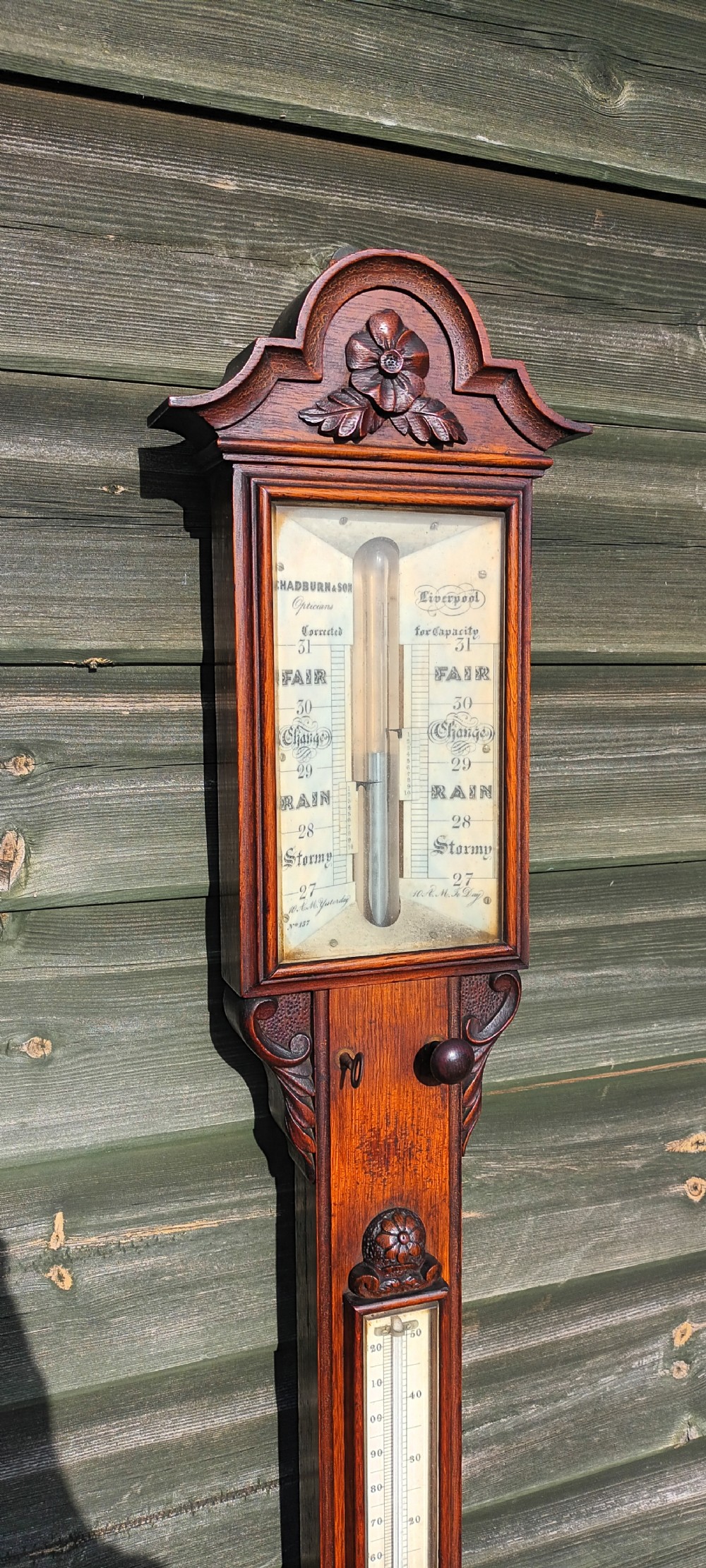 Good  Mid 19th century oak stick barometer.  View XII