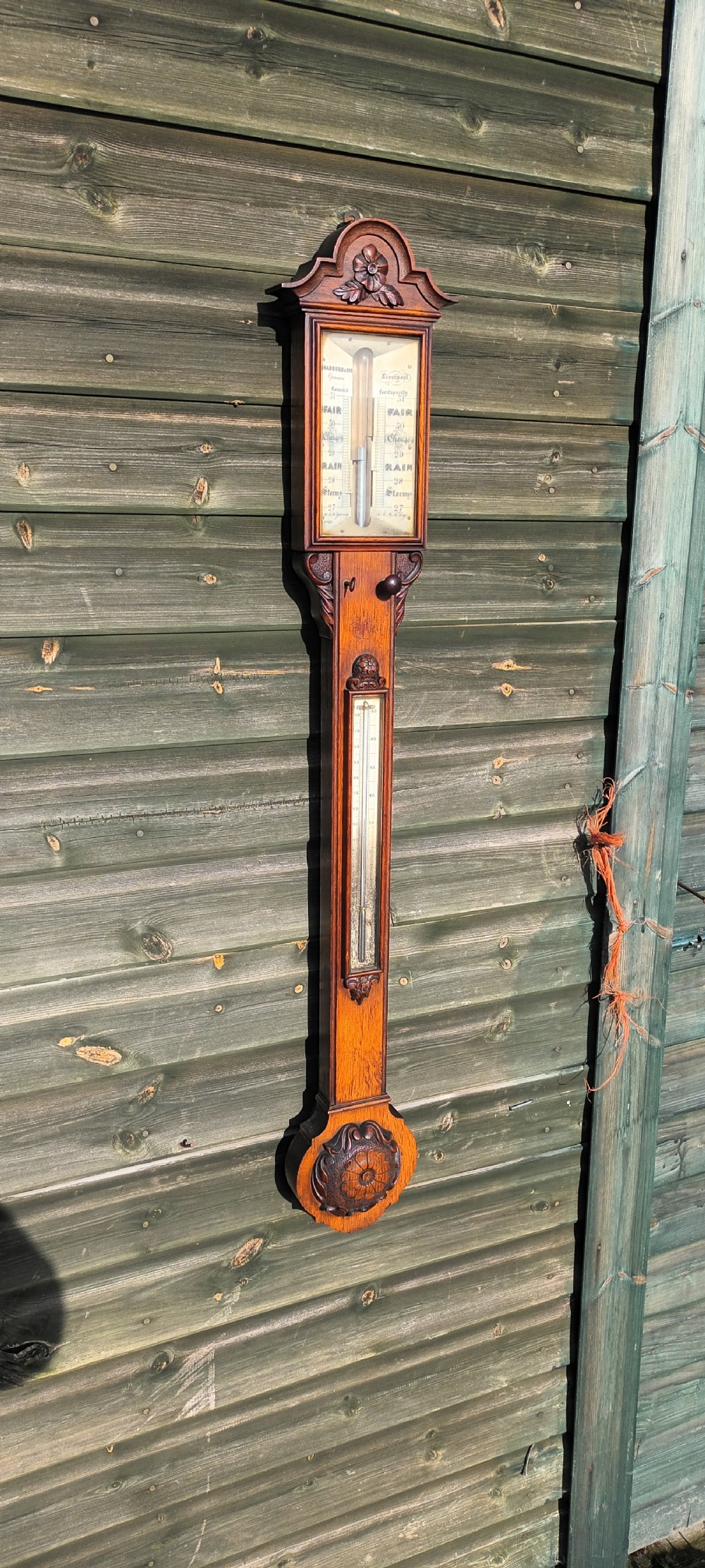 Good  Mid 19th century oak stick barometer.  View XIV