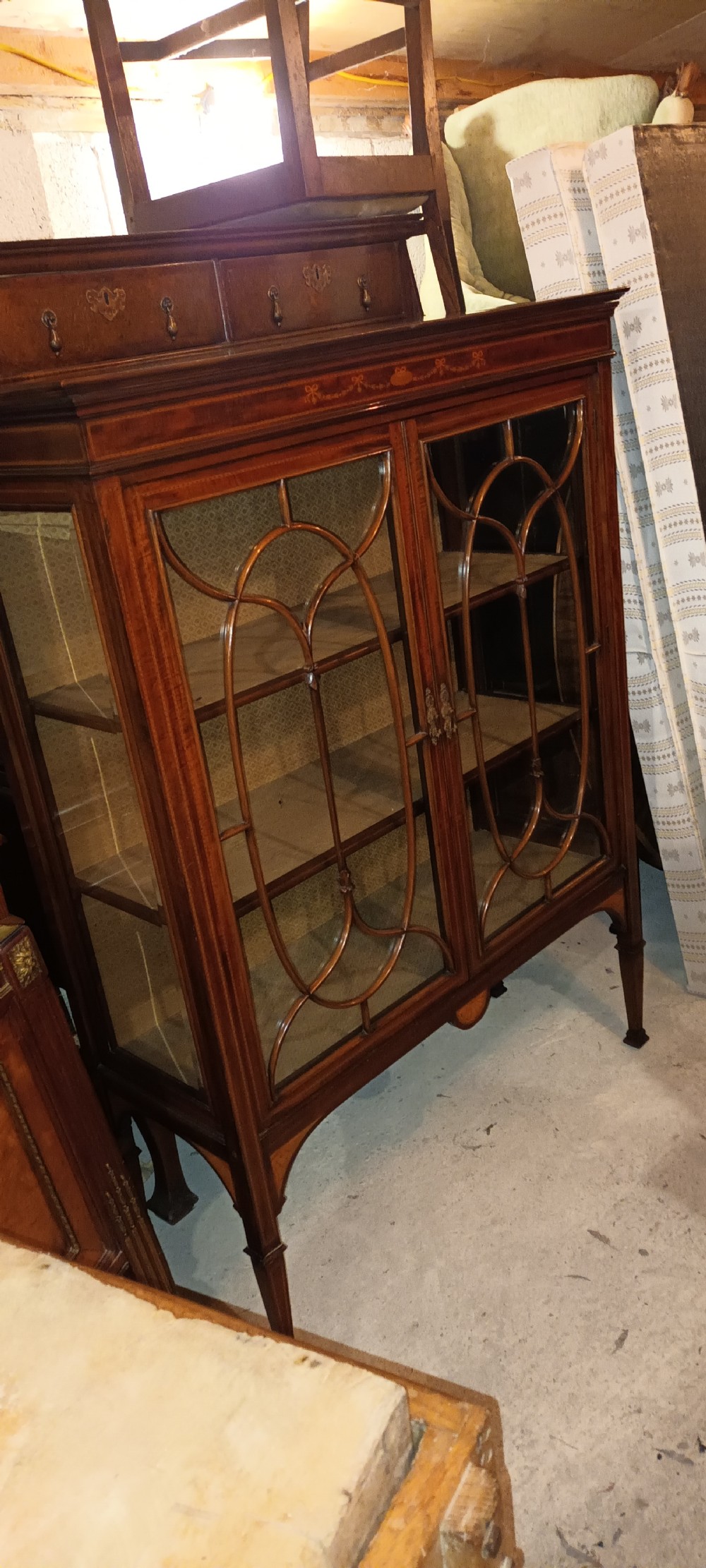 Good quality Edwardian inlaid mahogany display cabinet.  View II