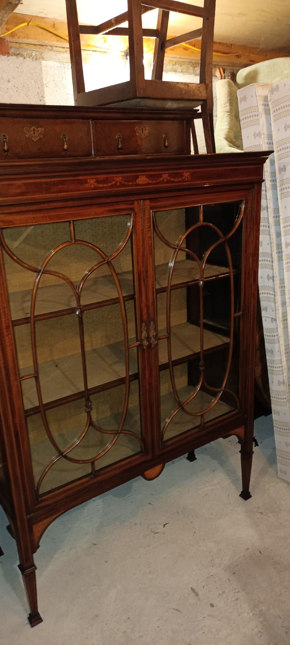 Good quality Edwardian inlaid mahogany display cabinet.  View III
