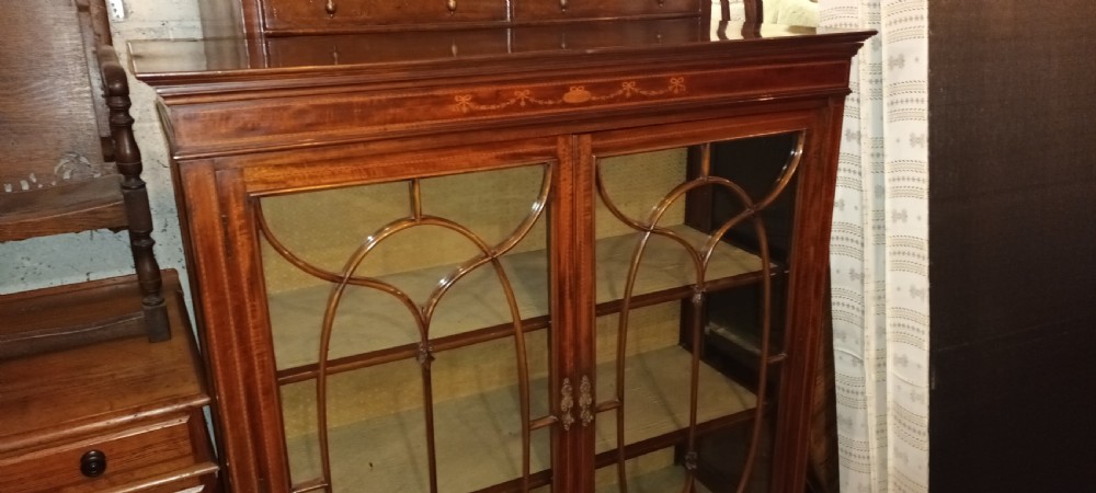 Good quality Edwardian inlaid mahogany display cabinet.  View IV