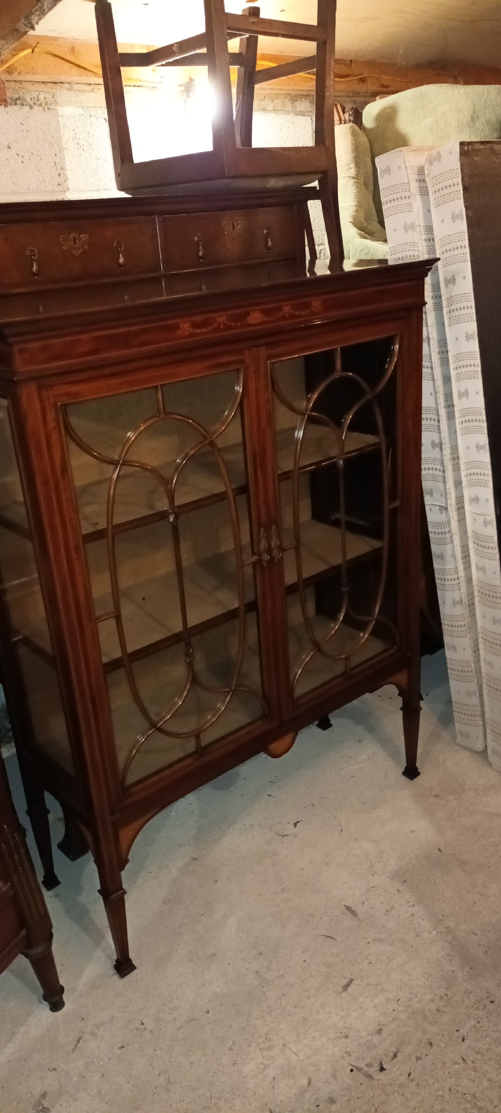 Good quality Edwardian inlaid mahogany display cabinet.  View XII