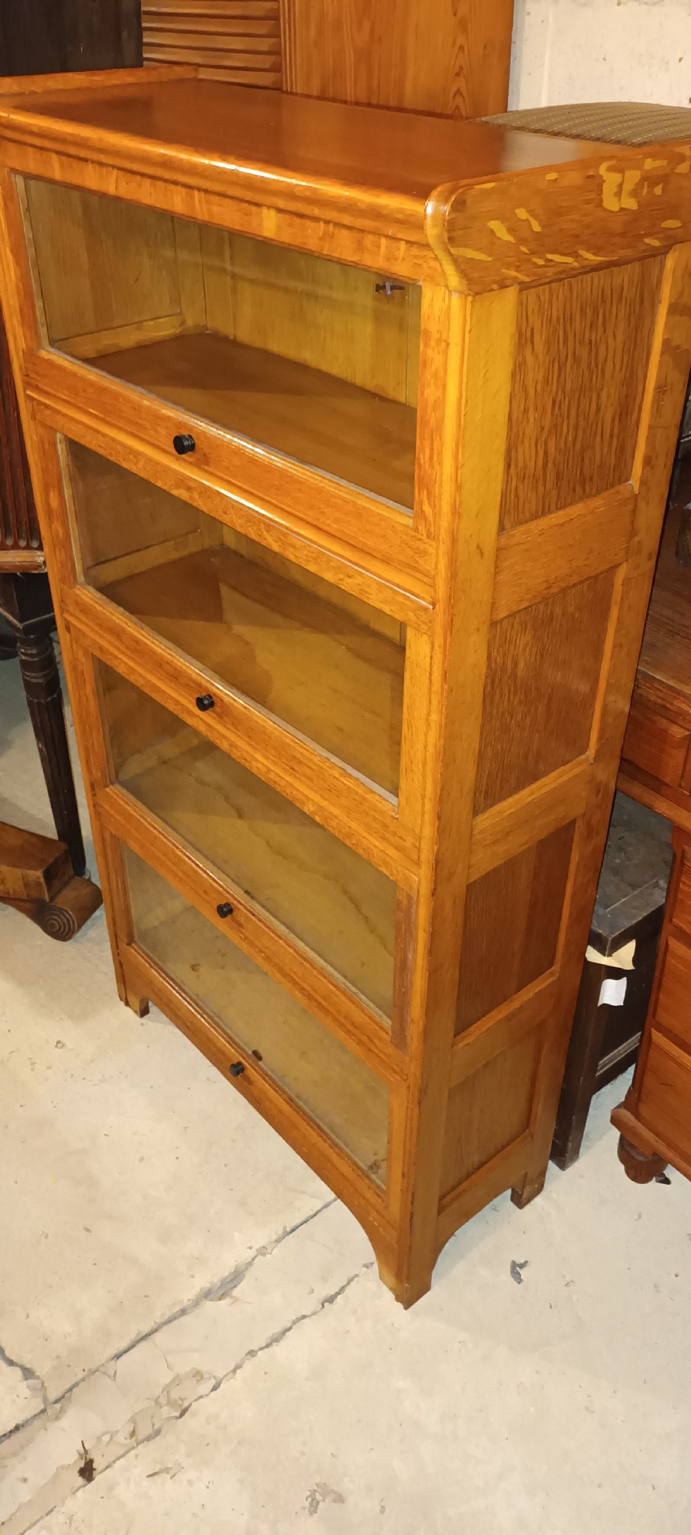 Golden oak 4 section globe Wernicke style cabinet.  View III