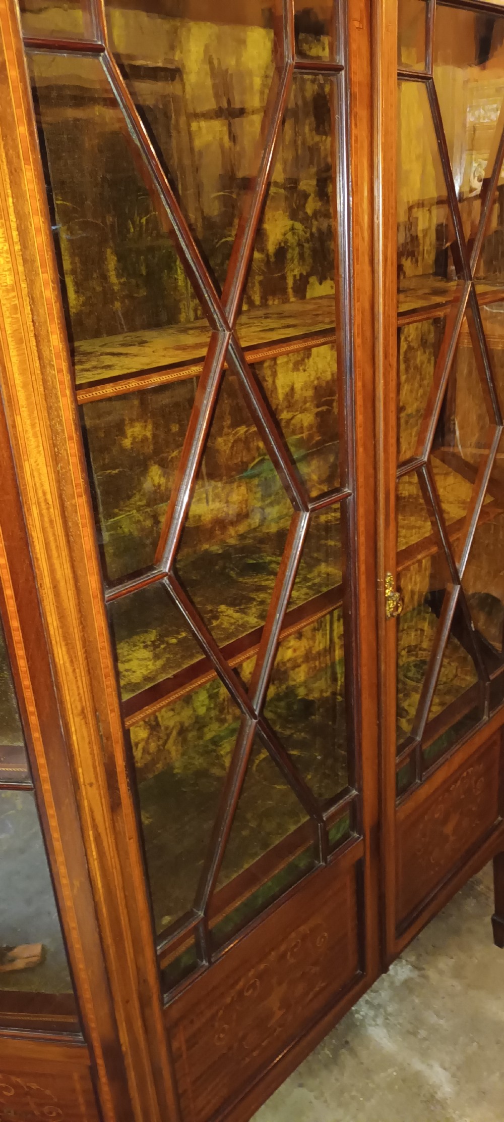 Edwardian inlaid mahogany 2 door display cabinet.  View X